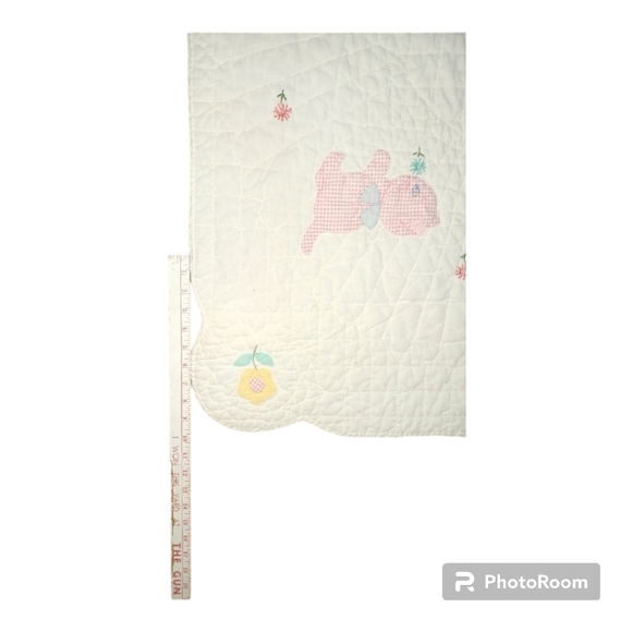 Vintage Handmade Hand Quilted Baby Quilt Dog Kitty Gingham - Picture 2 of 8